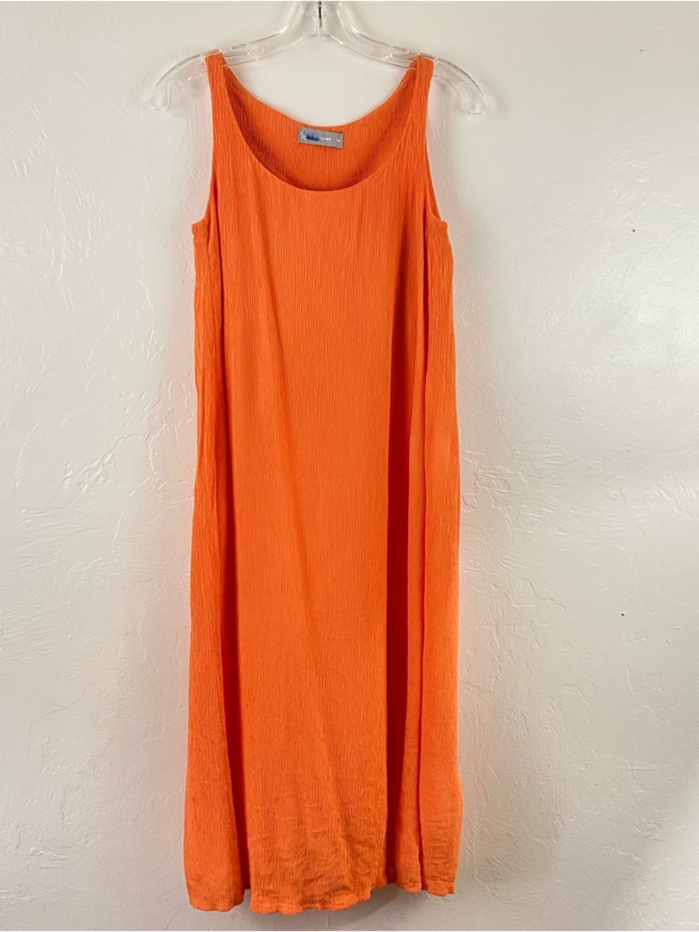 Everlane Size XXS Neon Orange Pleaded Knit Sleeveless Tank Style Long Maxi Dress